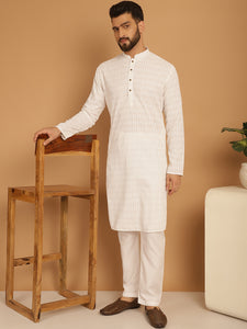 Designer White Chikankari Embroidered Kurta Pajama Set by Treemoda
