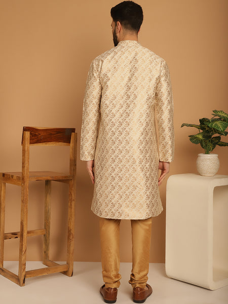 Designer Golden Brocade Kurta Pajama Set by Treemoda