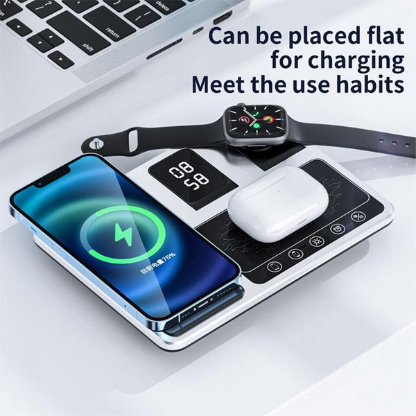 4 IN 1 WIRELESS CHARGER FOLDING PORTABLE CHARGING STATION With ELECTRIC LIFT & DIGITAL DISPLAY