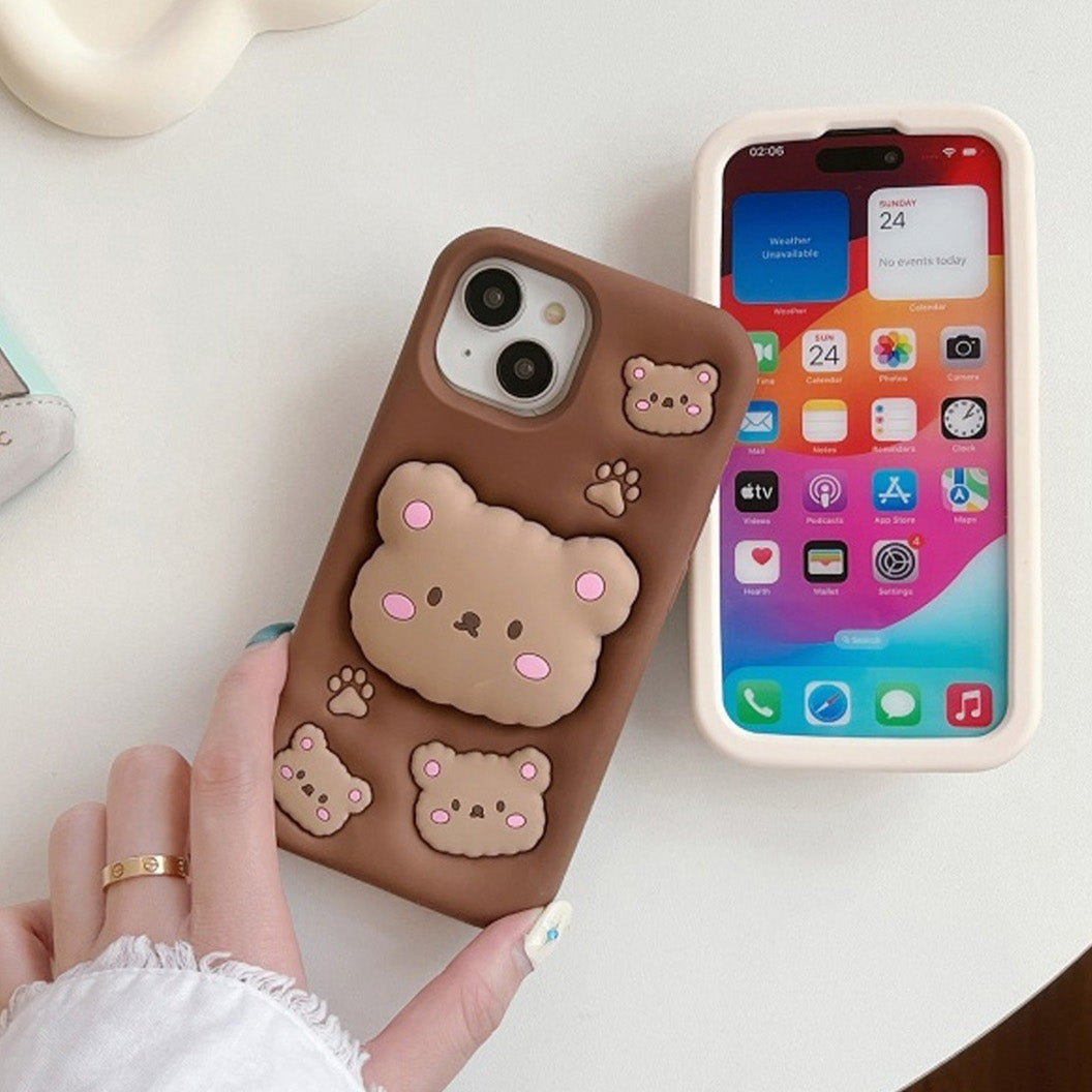 3D Cartoon Bear Holder Flexible Silicone Back Case for iPhone 12