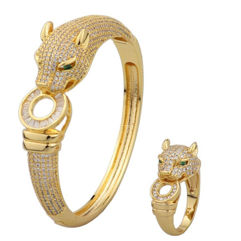Luxurious Gold  Panther Bracelet & Ring  Set