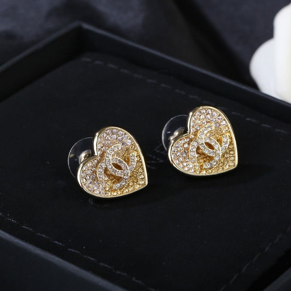 Pearl Crystal CC Heart Earrings Gold White