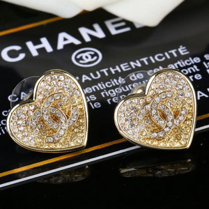 Pearl Crystal CC Heart Earrings Gold White