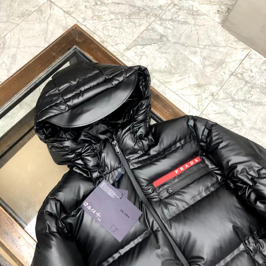 Prada Light Nylon Hooded Puffer Jacket, Men, Black, Size M
