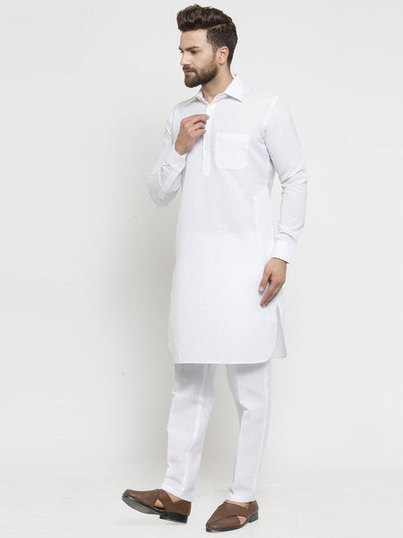 Designer White Pathani Lenin Kurta With Pants for a Royal Look By Treemoda