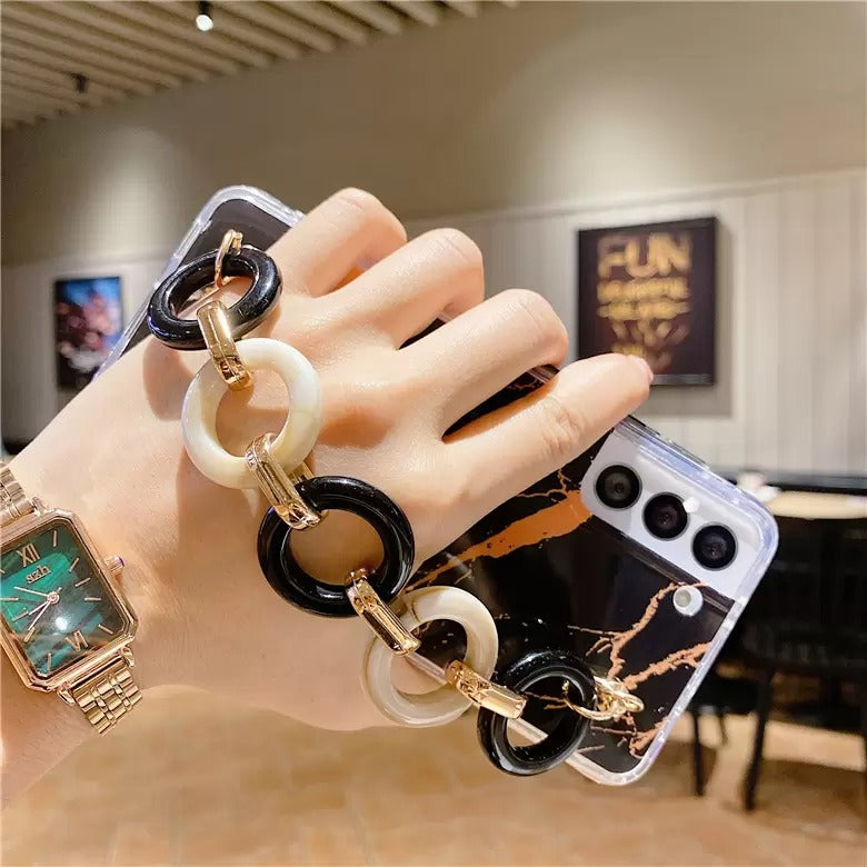 Retro Luxury Amber Leopard Print Wrist Chain Phone Case For iPhone