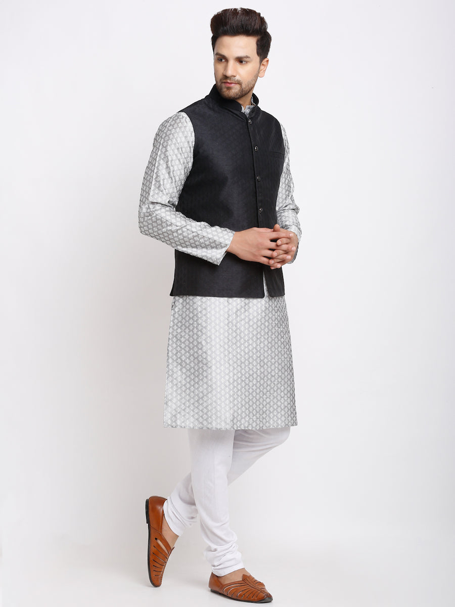 Grey Kurta Kurta Pajama Combination With Shoes Ethnic Brocade
