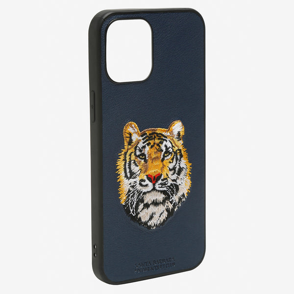 Tiger Leather Back Case Cover for Apple iPhone - Blue
