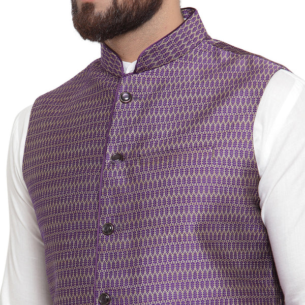 New Designer Men Violet Brocade Nehru Jacket By Treemoda