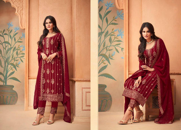 Semi Stitched  Heavy Faux Georgette with Embroidery Thread work Suit