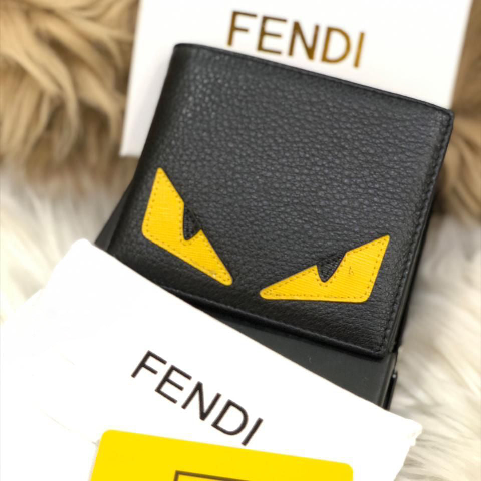 FENDI Monster Eyes Leather Wallet Black