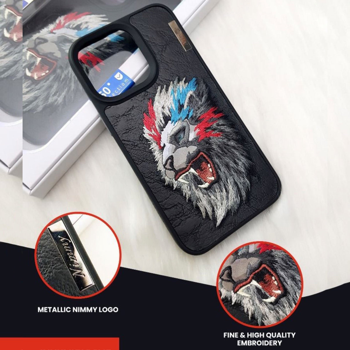3D EMBROIDERED LEATHER LION CASE FOR iPhone 14 15 Series – Yard