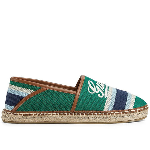 Premium Green Canvas Espadrilles with Script Logo & Striped Toe