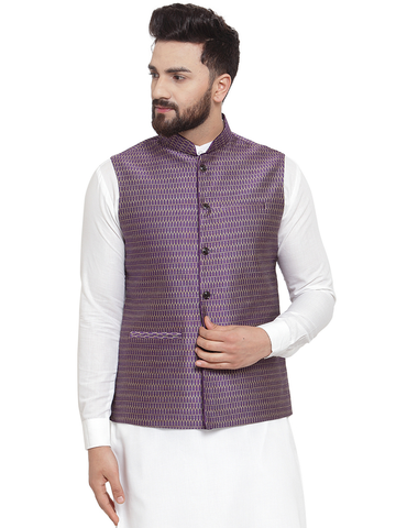 New Designer Men Violet Brocade Nehru Jacket By Treemoda