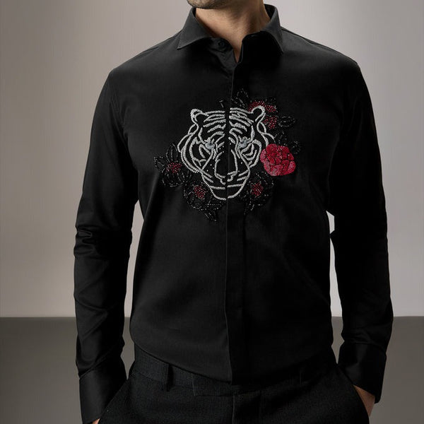 Branded  Black Tiger Embroidered Luxury Shirt