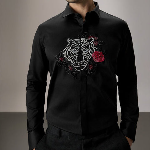 Branded  Black Tiger Embroidered Luxury Shirt
