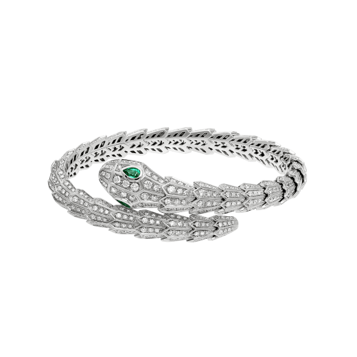 Premium  White Gold Bracelet  Diamonds and Two Emerald Eyes.