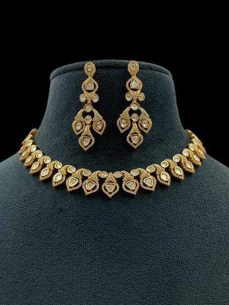 Elegant Gold-Plated Kundan Necklace & Earrings Set
