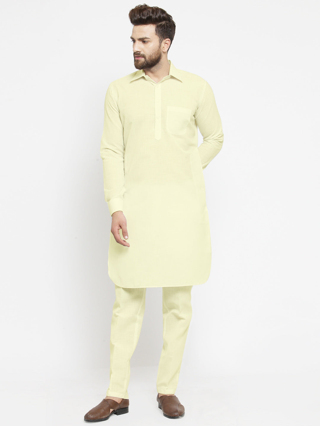 Designer Cream Pathani Lenin Kurta with Pants for a Royal look by TREEMODA