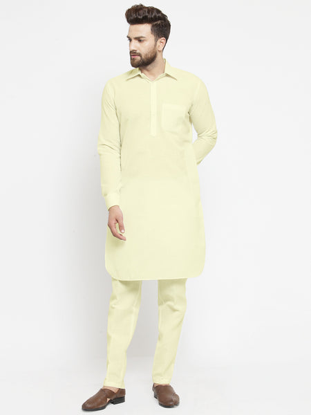 Designer Cream Pathani Lenin Kurta with Pants for a Royal look by TREEMODA