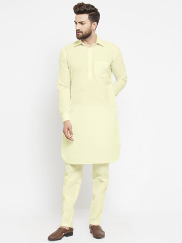 Designer Cream Pathani Lenin Kurta with Pants for a Royal look by TREEMODA
