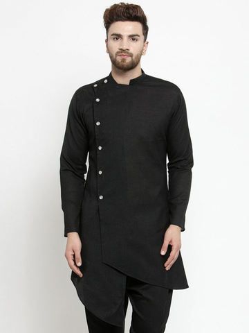 Designer Black Linen Kurta  For Men By Treemoda