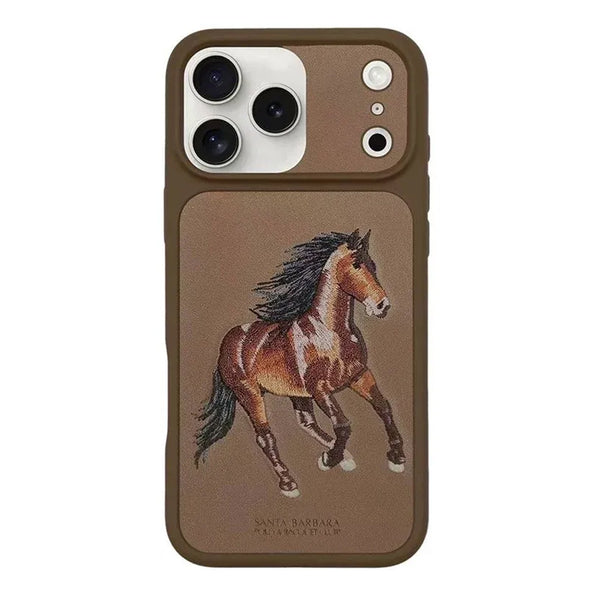 Santa Barbara Boris Series Embroided Horse Leather Case for iPhone 17 Series