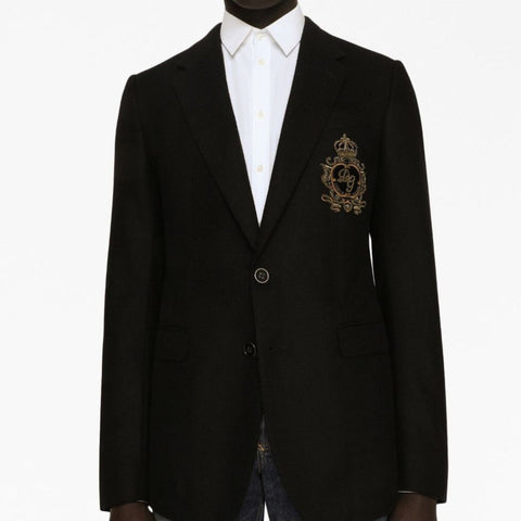 Embellished Crest Single-Breasted Blazer