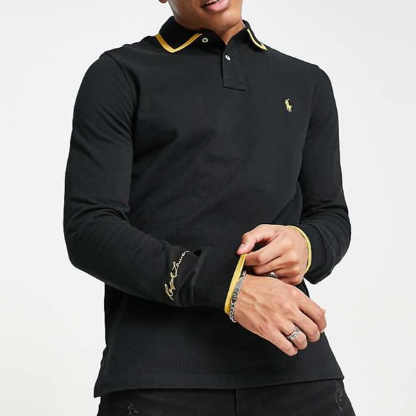 Logo Embroidered Long Sleeve Polo Shirt