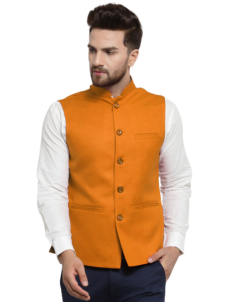 Treemoda Ginger Orange Nehru jacket For Men Stylish Latest Design Suitable for Ethnic Wear/Wedding Wear/ Formal Wear/Casual Wear