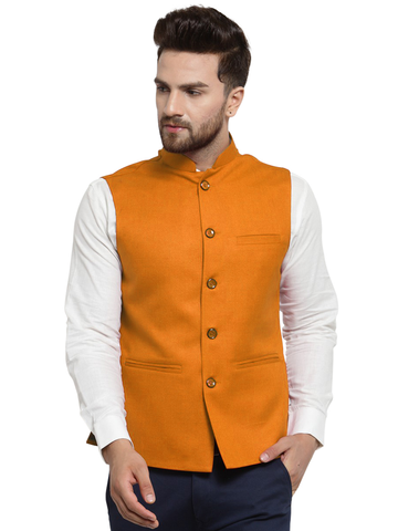 Treemoda Ginger Orange Nehru jacket For Men Stylish Latest Design Suitable for Ethnic Wear/Wedding Wear/ Formal Wear/Casual Wear