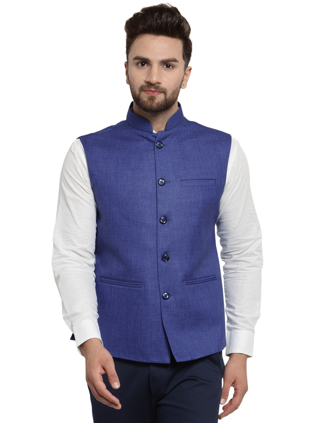 Treemoda Navy Blue Nehru jacket For Men Stylish Latest Design Suitable for Ethnic Wear/Wedding Wear/ Formal Wear/Casual Wear