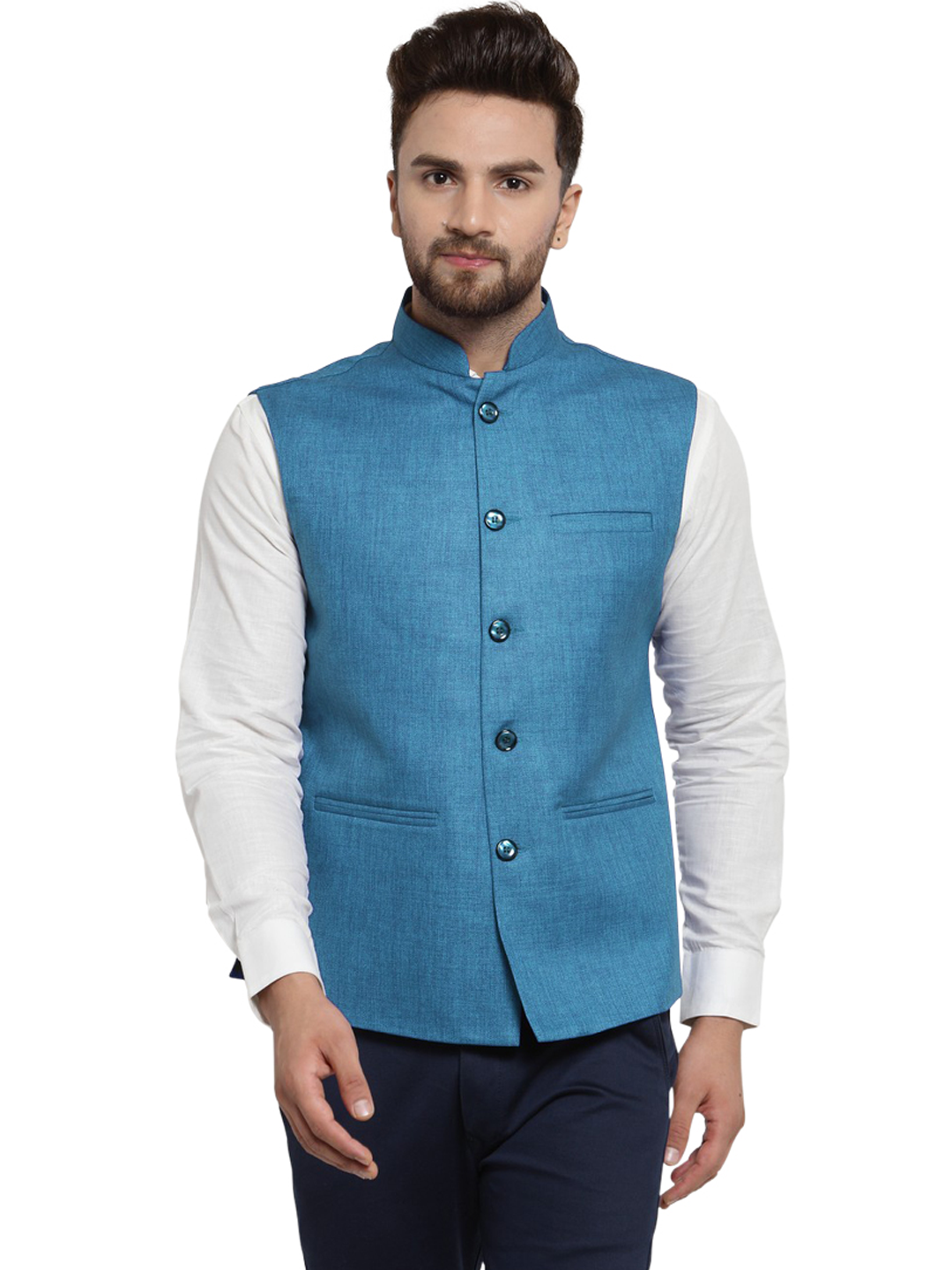 Treemoda Turquoise Blue Nehru jacket For Men Stylish Latest Design Suitable for Ethnic Wear/Wedding Wear/ Formal Wear/Casual Wear