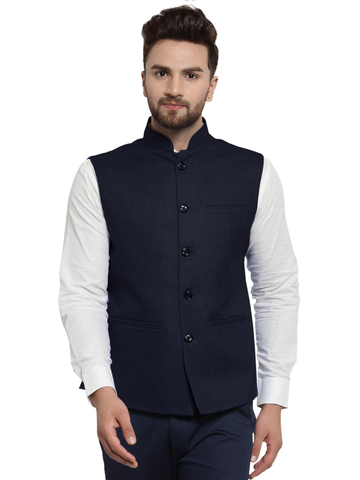 Treemoda Ink Blue Nehru jacket For Men Stylish Latest Design Suitable for Ethnic Wear/Wedding Wear/ Formal Wear/Casual Wear