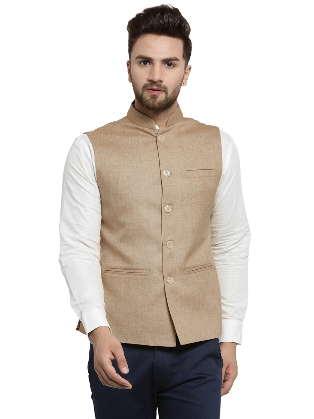 Treemoda Biscuit Color Nehru jacket For Men Stylish Latest Design Suitable for Ethnic Wear/Wedding Wear/ Formal Wear/Casual Wear