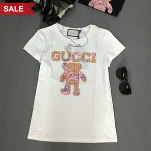 Colorful Teddy  Printed White Casual Tee