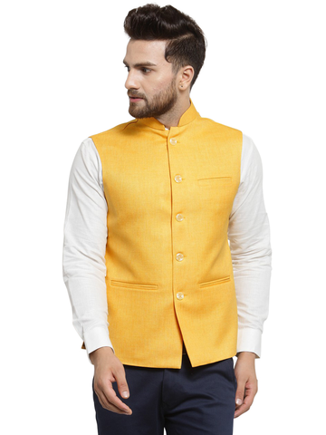 Treemoda Bright Yellow Nehru jacket For Men Stylish Latest Design Suitable for Ethnic Wear/Wedding Wear/ Formal Wear/Casual Wear