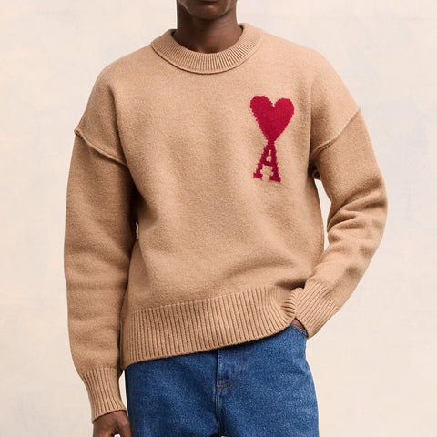 Luxury Crew Neck Knit Sweater Beige