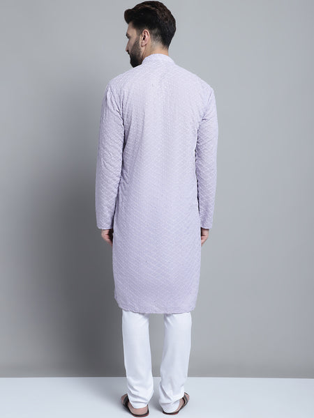 Lavender Chikankari Embroidery Cotton Kurta Pajama by Treemoda