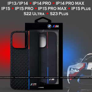 BMW Tricolor Stripe Metal Logo Case For iPhone 13, 14 & 15 Series & S22 Ultra, S23 Plus