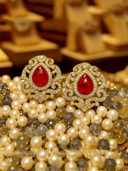 Golden Sparkle Red Gem Necklace Set