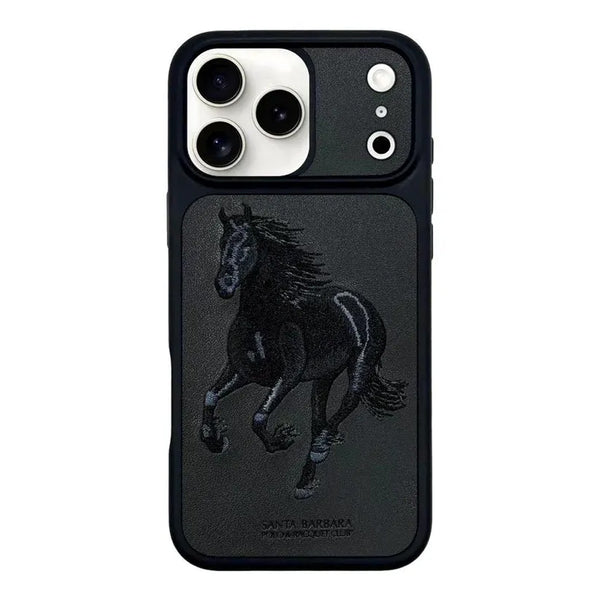 Santa Barbara Boris Series Embroided Horse Leather Case for iPhone 17 Series