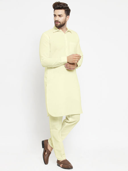 Designer Cream Pathani Lenin Kurta with Pants for a Royal look by TREEMODA