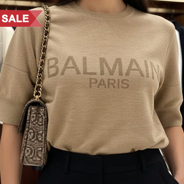 Men’s Beige Logo Knit T-Shirt  Luxury Minimal Style