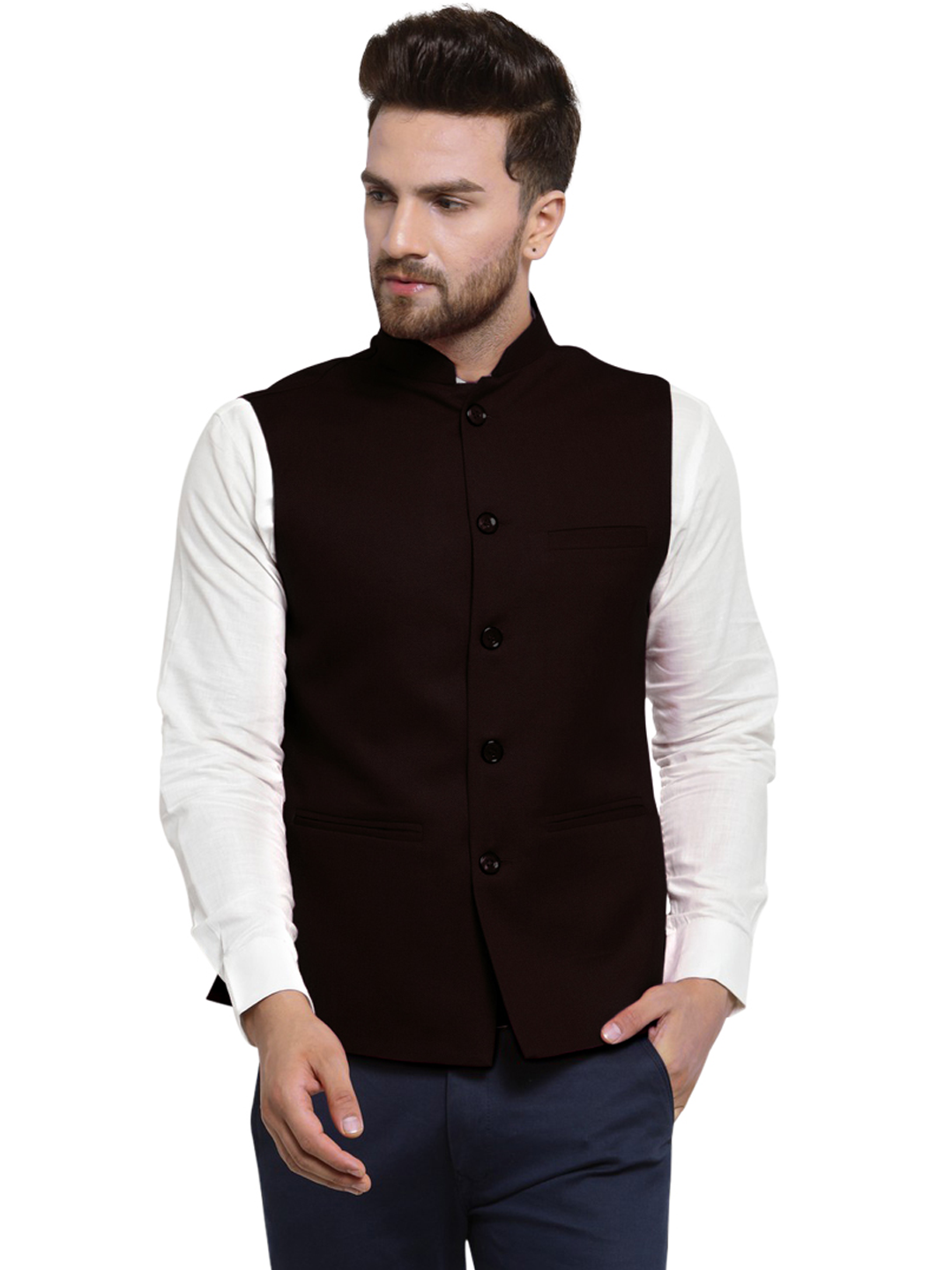 Treemoda Dark Brown Nehru jacket For Men Stylish Latest Design Suitable for Ethnic Wear/Wedding Wear/ Formal Wear/Casual Wear
