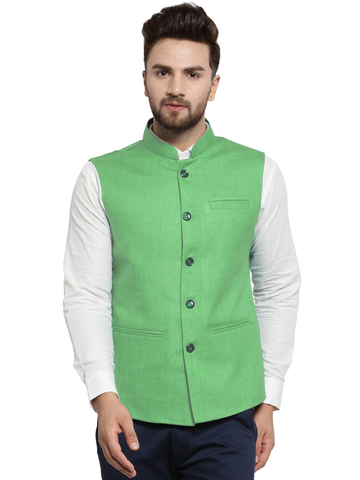 Treemoda Mint Green Nehru jacket For Men Stylish Latest Design Suitable for Ethnic Wear/Wedding Wear/ Formal Wear/Casual Wear