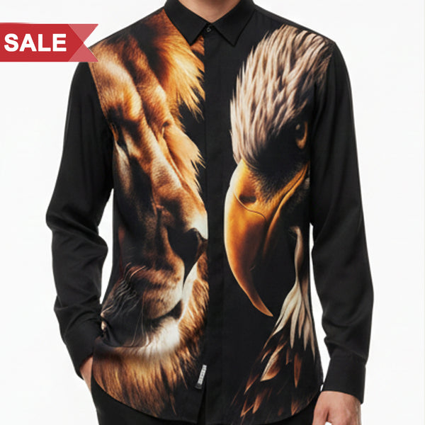 Elegant Lion & Eagle Power Print Shirt  The Spirit of Strength and Vision