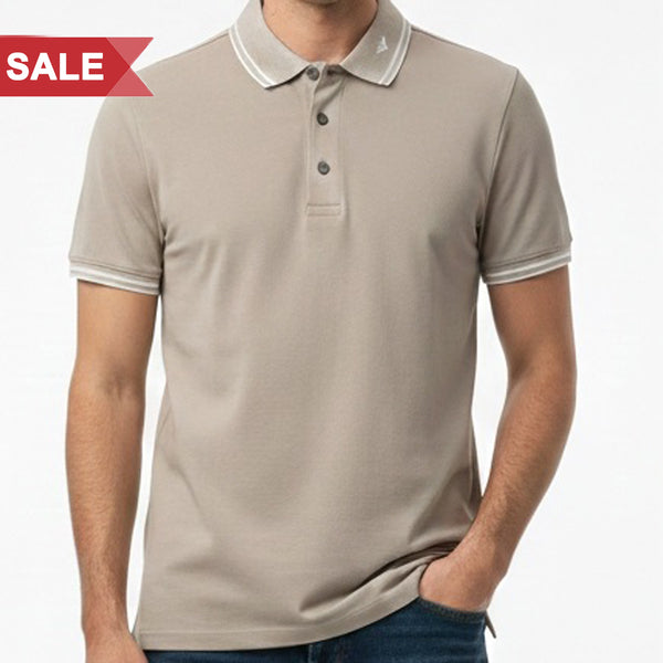 Classic Beige Polo T-Shirt with Refined Contrast Collar