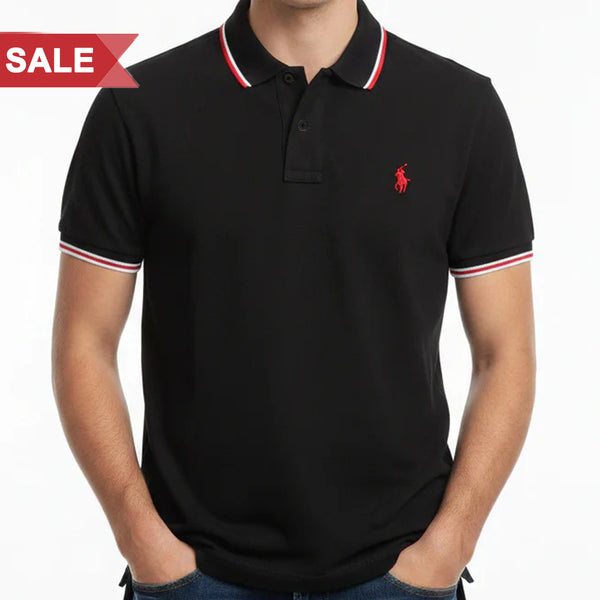 Black Classic Polo Shirt – Signature Red Logo Edition