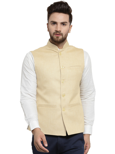 Treemoda Cream Nehru jacket For Men Stylish Latest Design Suitable for Ethnic Wear/Wedding Wear/ Formal Wear/Casual Wear